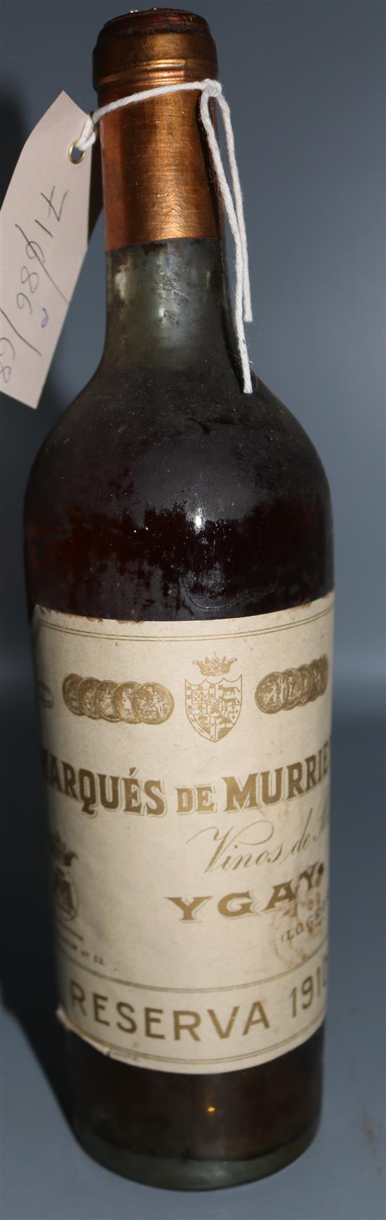 One bottle of Marques de Murrieta Blanco reserve, 1910,